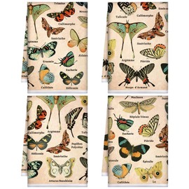 Kajaia 4 Pcs Vintage Butterfly Dish Towel Set Rustic Butterfly Kitchen Towel 24 x 16 Inch Absorbent Tea Cloth Farmhouse Decorative Hand Dishcloth for Kitchen Cooking Baking Housewarming Gift