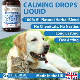 Petastical Dog Calming, Scullcap Valerian for Dogs, Cats, Anxiety Calming Drops, Home Alone, Barking, Loud Noises, Fireworks & Kennels (30ml)