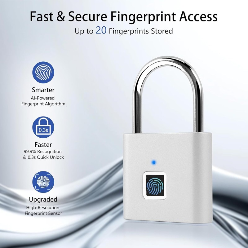UMIKSMART Fingerprint Padlock, Keyless Biometric Smart Lock with USB-C Rechargeable