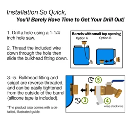 Brass Rain Barrel Spigot Kit. Lead-free Compliant. 3/4 Inch Quarter Turn Ball Valve. Rain Barrel Kit For Any Including 5 55 Gallon Drum Spigot Bucket, with Bulkhead Fitting, Tape