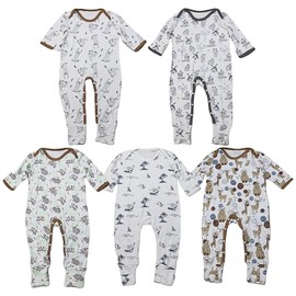 5-Pack Organic Cotton Baby Rompers Bodysuits, Foldover Hand & Foot Cuff, Stretchy Comfortable Durable, Gender Neutral (9-12 Months)