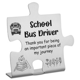 School Bus Driver Appreciation Gifts, Thank You Gift for School Bus Driver, Teacher Office Coworkers Staff Appreciation Gifts, Stainless Steel Puzzle Desk Decor Sign, CSA353