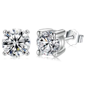 925 Sterling Silver Stud Earrings for Women Hypoallergenic Small Silver Earrings Studs with Cubic Zirconia for Women Men 14K White Gold Plated Tiny Studs Sleeper Earrings for Girls(8mm)