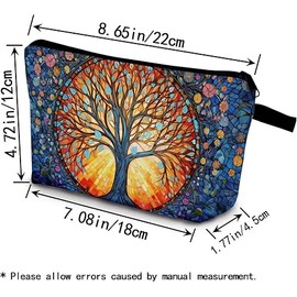 Stained Glass Magical Tree Makeup Bag Cute Small Organizer Bag with Zipper World Tree Print Cosmetic Bag Fancy Tree Birthday Presents for Women Friends Sisters BFF