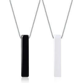COAI Matching Couples Yin Yang Bar Obsidian White Jade Stone Pendant Necklaces