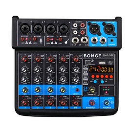 BOMGE 6 Channel mini DJ Audio sound mixer console with USB interface, Bluetooth, Stereo Recording, 48V Phantom Power, 24 DSP effects for karaoke, singing, live，streaming，pc recroding. (BLACK)