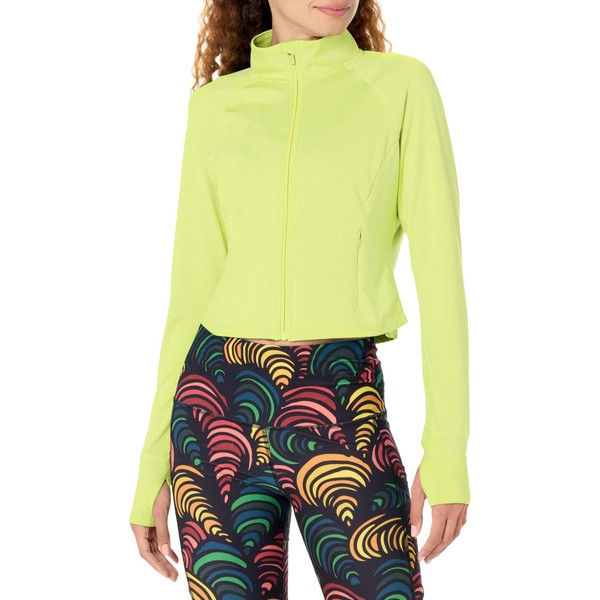 Danskin Women's Cropped Melange Active Jacket, Cyber Lime Heather