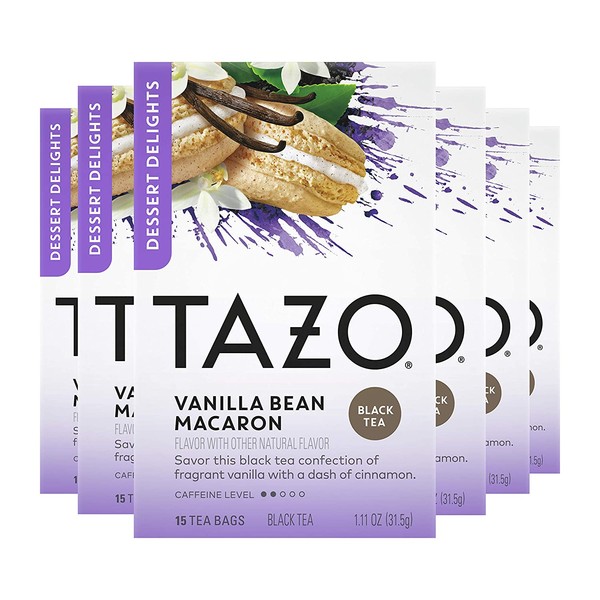 Tazo Dessert Delights Tea Vanilla Bean Macaron Sugar and Calorie Free 15 Count, Pack of 6