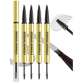 4PCS Eyebrow Pen & Eyebrow Gel 2-in-1 Eyebrow Pencils for Women, with 4-Fork-Tip & Clear Brow Gel, 4 Color Set LIGHT BROWM, BROWN, DARK BROWN, BLACK BROWN