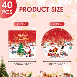 40Pcs Christmas Party Decorations Xmas Tree Santa Claus Theme Disposable Party Tableware Set Include Merry Christmas Paper Plate,Snowman Napkins,for Xmas Winter Party Decorations Supplies,Serves 20