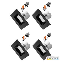 NUWATT 4 Pack, Black 4 Inch LED Ceiling Light Square Retrofit Can Light, 5CCT 2700K/3000K/3500K/4000K/5000K Selectable, 750 Lumens, 11W, Dimmable, ETL ES JA8 T24 Compliant, Wet & IC Rated