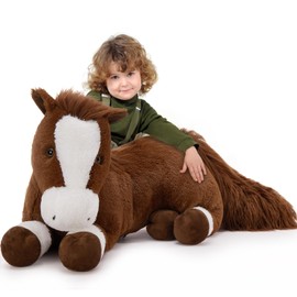 Tezituor 47 Inch Large Horse Stuffed Animal Plush Toys, 4ft Long Horse Plush Toy, Realistic Stuffed Pony Toy for Boys Girls, Chocolate