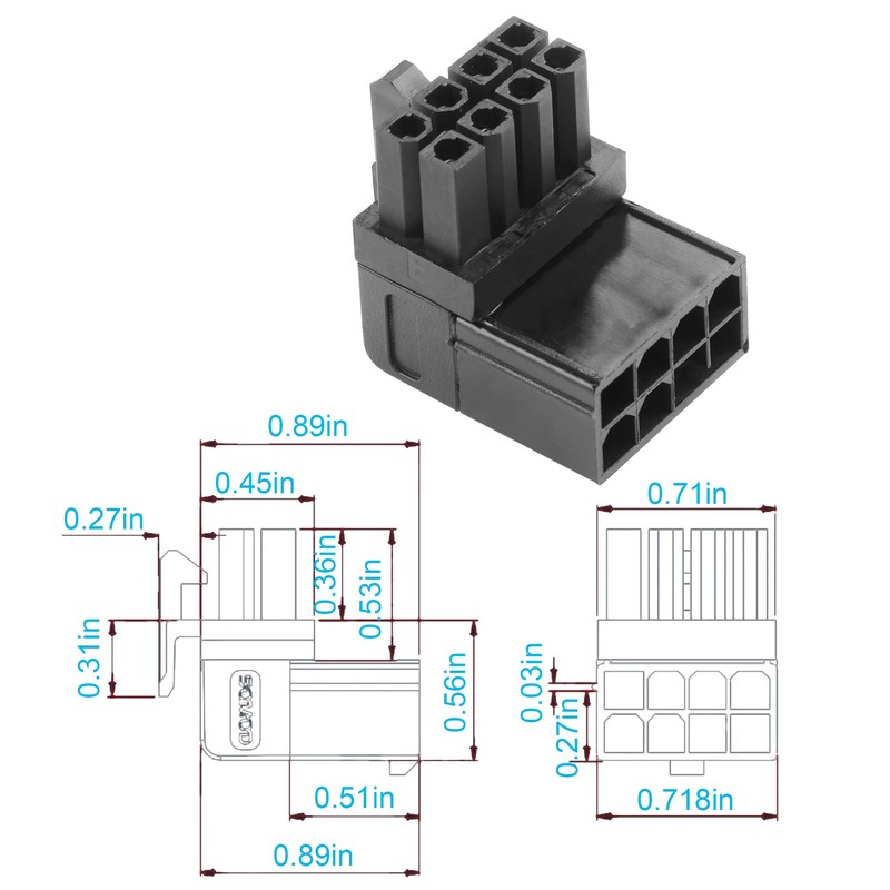 ELFJMZP ATX 8-pin female to 8-pin male 90-degree angle connector