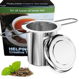 SHUBEIEUMI Stainless Steel Tea Infuser, with Lid and Folding Handle, Reusable Tea Infuser Filters, for Brewing Loose Leaf and Most Cups of Tea