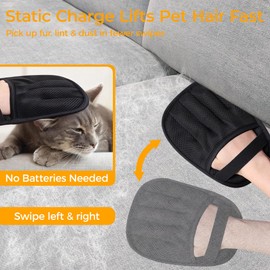 Electrostatic Pet Hair Removal Gloves, 2-Pack Reusable Washable 5-Finger Grooming Mitts for Dog & Cat Fur, Lint Remover for Couch, Furniture, Carpet, Clothes, Car Seats