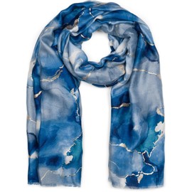 styleBREAKER 01017153 Women's Scarf with Elegant Marble Pattern and Golden Metallic Details Warm Winter Stole Multi-Coloured, Dark blue-blue