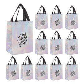 sourcing map 12pcs Reusable Gift Bags, Tote Glossy Grocery Shopping Bag with Handles for Birthday Parties, Wedding, Christmas - 7.9"x10.2"x3.9"