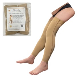 Presadee Petite Footless Thigh High 15-20 mmHg Compression Sleeve YKK Zipper (Nude, P-S/M)