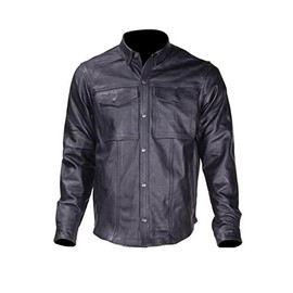 Mens Split Leather Motorcycle Shirt with Concealed Carry Pockets (6XL) Black