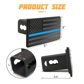 American Flag Metal Trailer Hitch Cover, USA Patriotic Dust Plug, Stainless Steel Flag Emblem Guard for 2 Inch Tow Rear Receivers Square Mouth Protection Cover for Pickup Truck SUV (Blue)