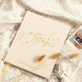 Lanpn Lanpn Baby Memory Book - Linen Baby Book Memories Keepsake - The Story of You - Newborn Baby First 5 Year Journal Scrapbook Photo Book Milestone Album for Boy Girl New Parents (Beige, 154 Pages)