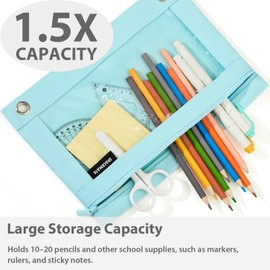 SPACEMATE 2 Pack Binder Pencil Pouch Case Box Bag for 3 Ring Binder School Supplies Girls Boys Kids, Clear Preppy Stuff Large Aesthetic Pen Organizer, Back to College Stationary, Eggshell Blue