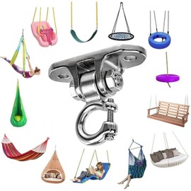 WWFFEN 2 Ceiling Hooks Heavy Duty Stainless Steel Swing Hook Hammock Attachment 180° Rotatable Hanging Chair Suspension with Bearing, for Yoga Sandbags Playground Swing Attachment, Load Capacity 675