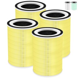 Kilo True HEPA Pet Allergy Replacement Filter for Afloia Air Purifier Kilo,Kilo Plus,Kilo PRO,MIRO,MIRO PRO and MORENTO MR-Kilo/Kalo,360° 3-Stage Filtration,4 Pack,Yellow