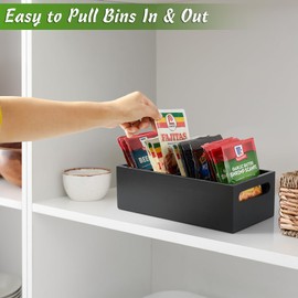 DRASTAR Pantry Organization and Storage Bins, Seasoning Packet Organizer with Removable Dividers,Wooden Storage Caddy for Kitchen, Pantry, Cabinet, Countertop, Black