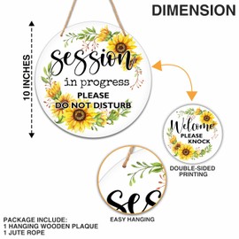 In Session Door Sign for Therapists, Do Not Disturb Hanger Sign for Therapy Office Decor, 10 In Double Sided Round Wooden Welcome Hanging Plaque-YMBA05
