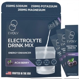 EVOLV Electrolytes Powder Packets – Electrolyte Packets with Palatinose, Instant Hydration Drink for Recovery, Non-GMO – Hydration Sticks for On-The-Go Use (Pack of 20)