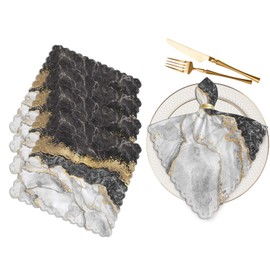 Marble Gold Foil Table Napkins Cloth Set of 4 Soft Luxury Stone Smooth Glitter Blobs Granite Textures Art Painting Washable and Reusable Dinner Napkins for KitchenWeddings Parties 18 x 18 inch