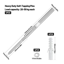 PWGHWG Pack of 4 Shelf Brackets, 10 x 100 mm, Invisible Shelf Brackets with Washers and Pins, Floating Shelf Bracket, Suitable for Living Room, Kitchen, Bedroom, Bathroom