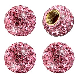 Muxkenper Car Wheel Tire Valve 4 Pack Handmade Crystal Rhinestone Tire Valve Stem Air Caps Cover Bling Car Accessories (Pink)