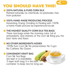 FreshDrinkUS, Premium 75 Tea Bags Corn Silk Tea, 100% Natural & Pure from Corn Silk. Herbal Tea. Clean Ingredients. Made with Natural Material Tea Bags. No Sugar, No Caffeine, Vegan.