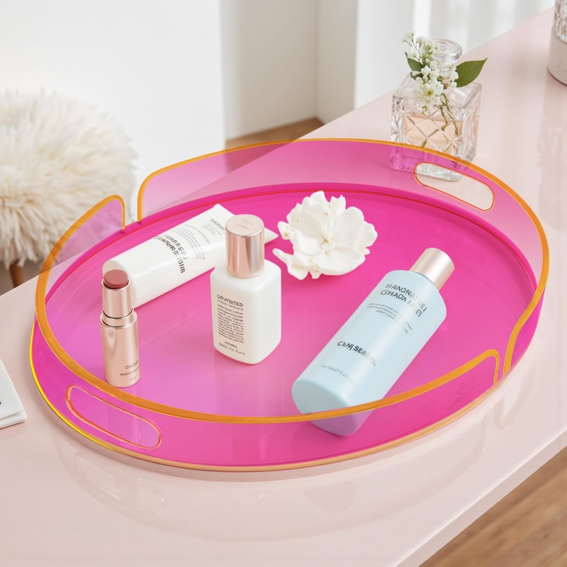 Acrylic Serving Tray with Handles Large Decorative Ottoman Tray 17x13''