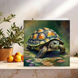 Tortoise Greeting Card - Animal Impressionism Art 145mm x 145mm