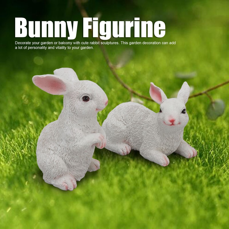 1 Pair Bunny Rabbit Ornaments Decorations Resin Art Craft Animal