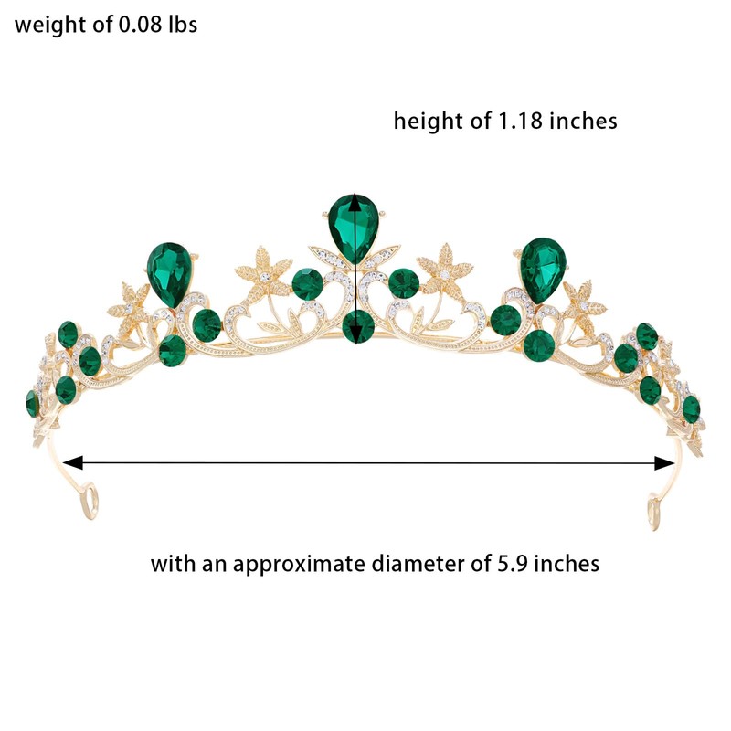 Gold Green Princess Tiara for Women Small Bride Crown for