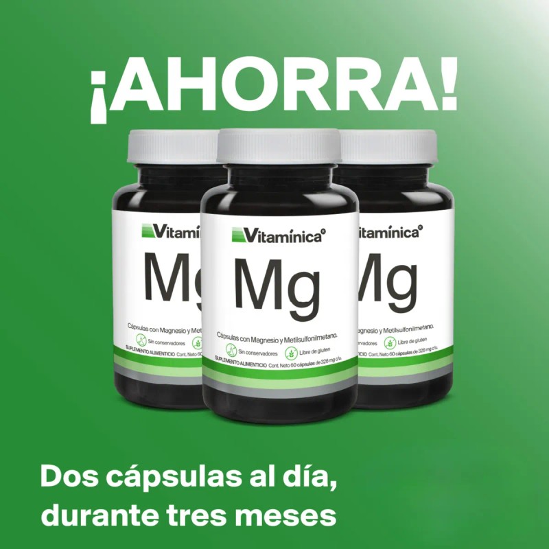 Vitamínica Mg Magnesium (180 Capsules) - Natural Mineral for 90