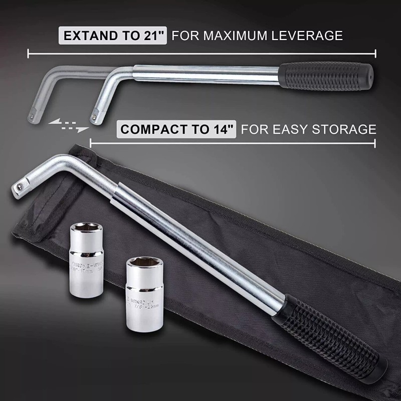 Cartman Telescoping Lug Wrench CR-V Sockets 17/19, 21/22mm