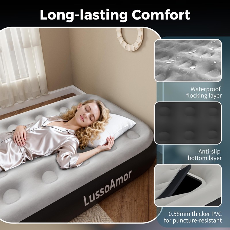 LussoAmor Twin Size 10 Inch Air Mattress with 4000mAh Rechargeable