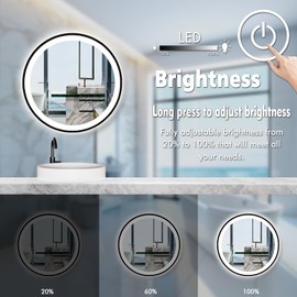 MEIOUKA 16 Inch Black Bathroom Round LED Mirror with Light Black Frame Lighted Vanity Round Mirror for Bathroom Wall Mounted Circle Round Light up Mirror 3 Color AntiFog 16" Black Round Lighted Mirror