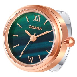 JewelryWe Men Women Finger Watch Novelty Adjustable Ring Watch Round Green Dial Quartz Watch Rings, for Mothers Day