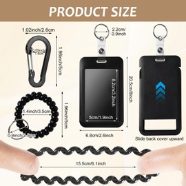 Wrist Coil ID Badge Holder with Multitool Aluminum Carabiner Clip,Stretchable Spiral Wristband Key Ring,for Lanyard Outdoor Camping Fishing Cruise Ship (Black,ABS)