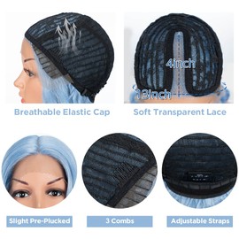 DÉBUT Long Wavy Lace Front Wigs Body Wave Blue Wig Natural Curls Synthetic Wig Hand Tied Middle Part Lace Front with Preplucked Hairline High Temperature Daily Use Wigs for Women 26 Inch