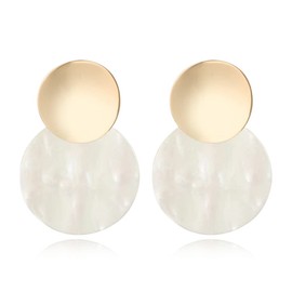 Trendy Light Weight Round White Shell Dangle Earrings for Women Gifts Metal Charming Bohemian Geometric Retro Drop Dangle Earrings (White Shell Stud Earrings)