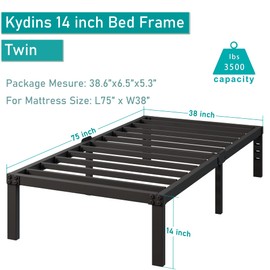 Kydins Twin Bed Frame with Storage No Box Spring Needed for Girls Boys Adults Heavy Duty Metal Size Platform Bed Frame 14 Inch Tall Noise-Free Mattress Foundation No Slide Black