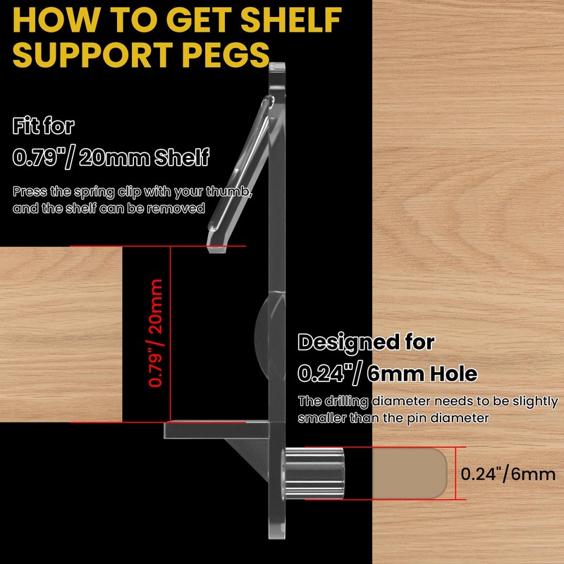 UBANU Transparent Shelf Support Column, 20 Shelf Pin Self-Locking Bracket