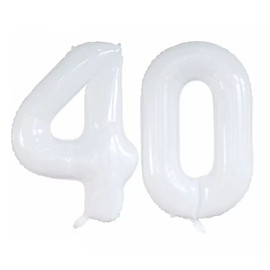 GOER Number 40 Balloons for 40th Birthday Party Decorations,42 Inch Jumbo Foil Helium Balloons for 40th Anniversary (White)